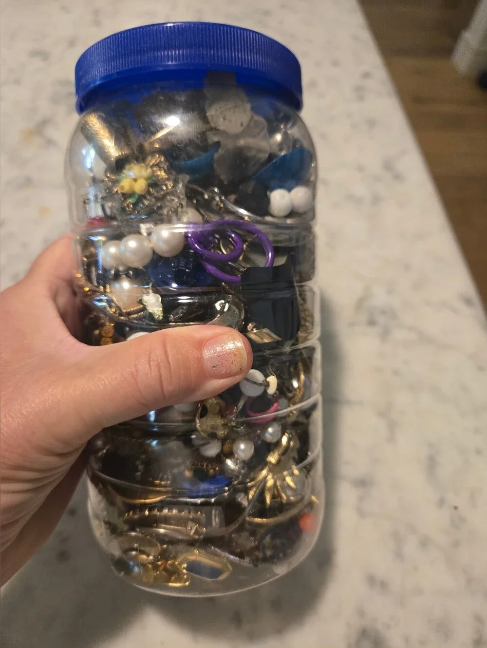 Assorted Costume Broken Jewelry Mix in Clear Jar - Multicolor